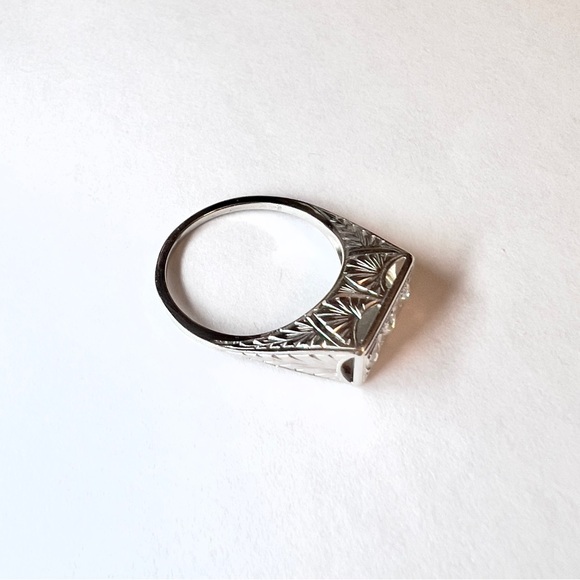 14K White Gold 0.15TCW Natural DIAMONDS Filigree Ring 2.57g - Picture 4 of 7